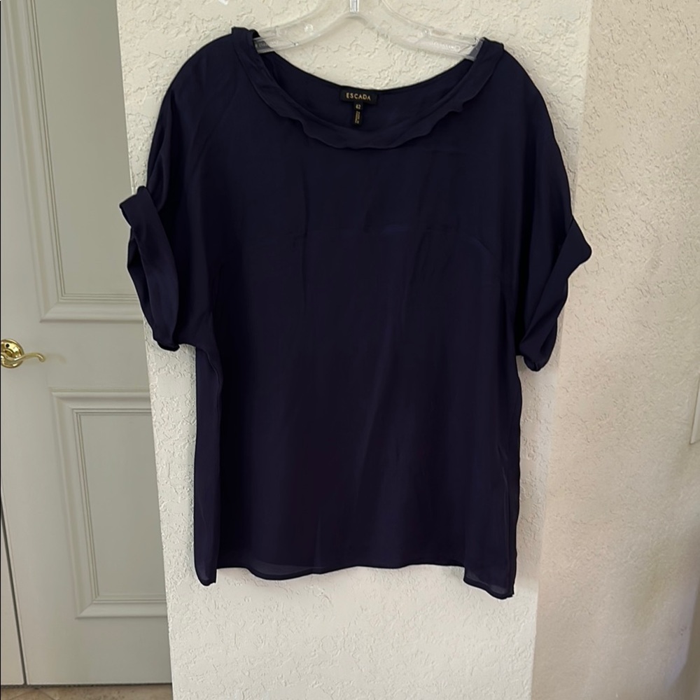 Escada Blue Cuffed Sleeve Relaxed Blouse